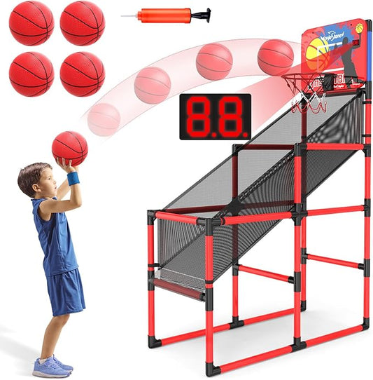 Kids Basketball Hoop Arcade Game W/Electronic Scoreboard Cheer Sound, Basketball Hoop Indoor Outdoor W/4 Balls, Basketball Game Toys Gifts for Kids 3-6 5-7 8-12 Toddlers Boys Girls