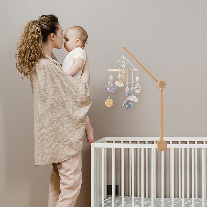 let's make Baby Crib Mobile Arm - Wooden Baby Mobile Crib Holder Height Adjustable for Hanging Baby Crib Attachment for Nursery Decor