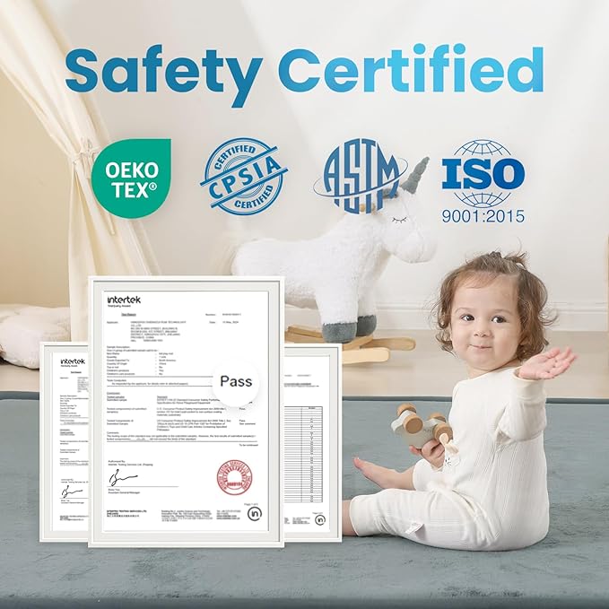 1.3" Thick Baby Play Mat for Floor Playpen, 71x79 Large Foam Tummy Time Mat, Padded Support Soft Plush Nursery Rug for Infant Kids Toddler Crawling Kick Activity (Light Grey)