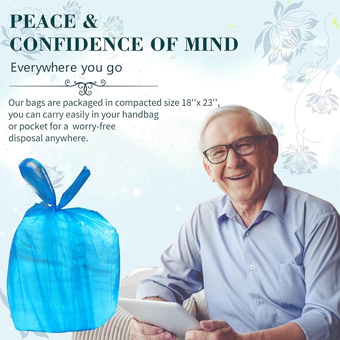 Large Adult Diaper Disposal Bags (18’’x23’’),96 Pcs, Fresh Scented, Elderly Waste Disposal, Baby Diapers Trash Bags, Sanitary Product Disposal at Home and Travel, Blue