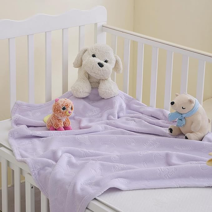 Soft Cozy Fleece Baby Blanket Animal Pattern Fluffy Plush Receiving Blanket for Newborn Infant Toddler, Warm Crib Stroller Blanket for Boys Girls, 30"x40", Purple