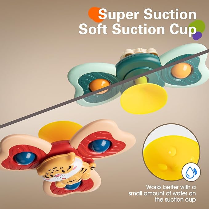 3PCS Animal Suction Cup Spinner Toys for 1 2 Year Old Boys Spinning Toys Baby Toys 12-18 Months Sensory Toys for Toddlers 1-3 First Birthday Baby Gifts for 1 Year Old Girls