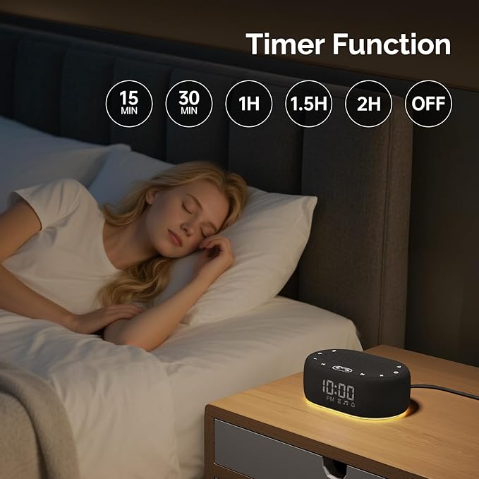 1Mii White Noise Sound Machine for Sleep, Pink Noise Machine for Baby Adults Sleeping, 18 Soothing Sounds with 7-Color Night Light, Timer, Alarm Clock, Volume Control, Remote App Control - Black