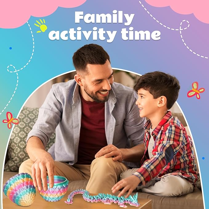 Dragon Eggs with Dragon Inside, 3D Printed Surprise Funny Gifts for Kids, Articulated Dragon Fidget Toys for Adults, Executive Desk Toys Office Room Décor (Pastel Rainbow, M-Size)