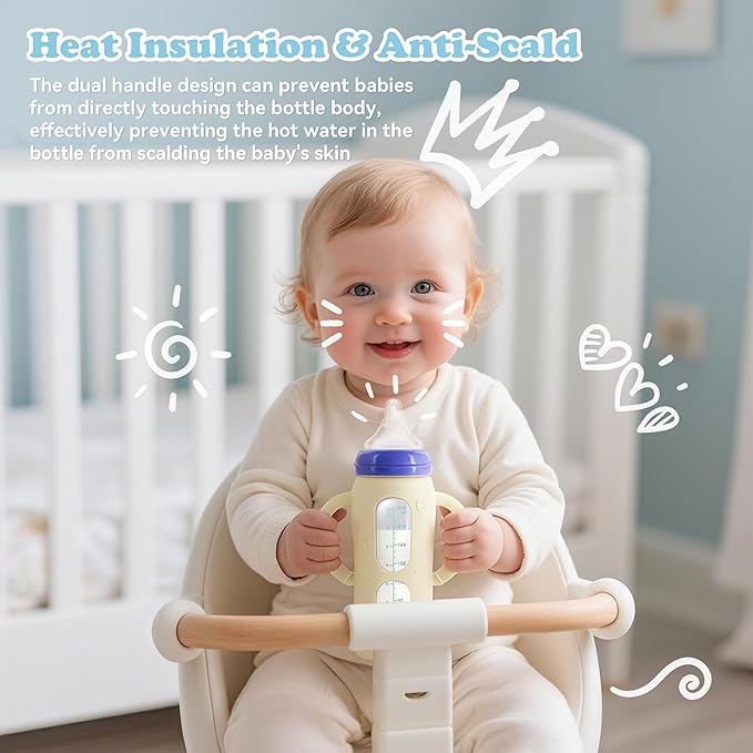 4-Pack Silicone Sleeves for Lansinoh Glass Bottles 8 oz- Starry Sky Design Baby Bottle Holder with Handles,Protectors for Lansinoh Natural Wave Glass Bottles, Anti-Scald Feeding Supplies