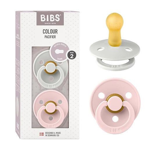 BIBS Pacifiers Colour Collection | Natural Rubber Baby Pacifier | Set of 2 BPA-Free Soothers | Made in Denmark | 6+ Months (Pack of 2) | Blossom/Haze