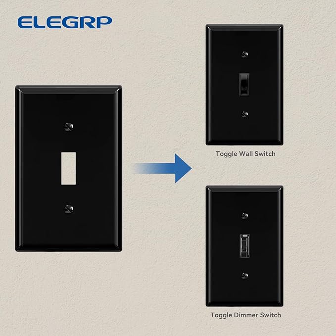 ELEGRP 1-Gang Mid Size Toggle Switch Covers, Light Switch Wall Plate, Unbreakable Polycarbonate Replacement Faceplates Covers, UL Listed, Color-matched Screws Included (5 Pack, Glossy Black)