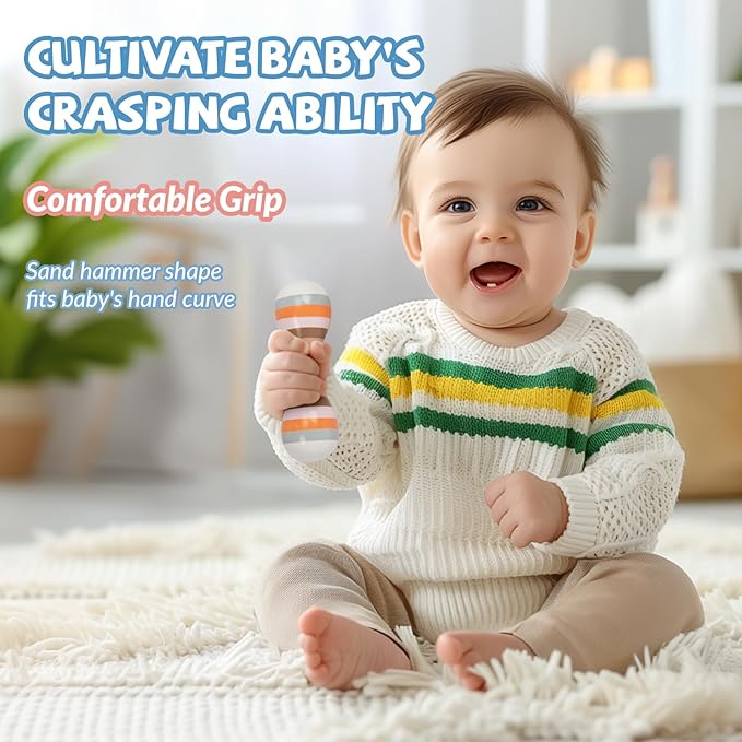 Baby Maracas Hand Percussion Rattles, Wooden Rumba Shaker Musical Instrument for Kids Toddlers