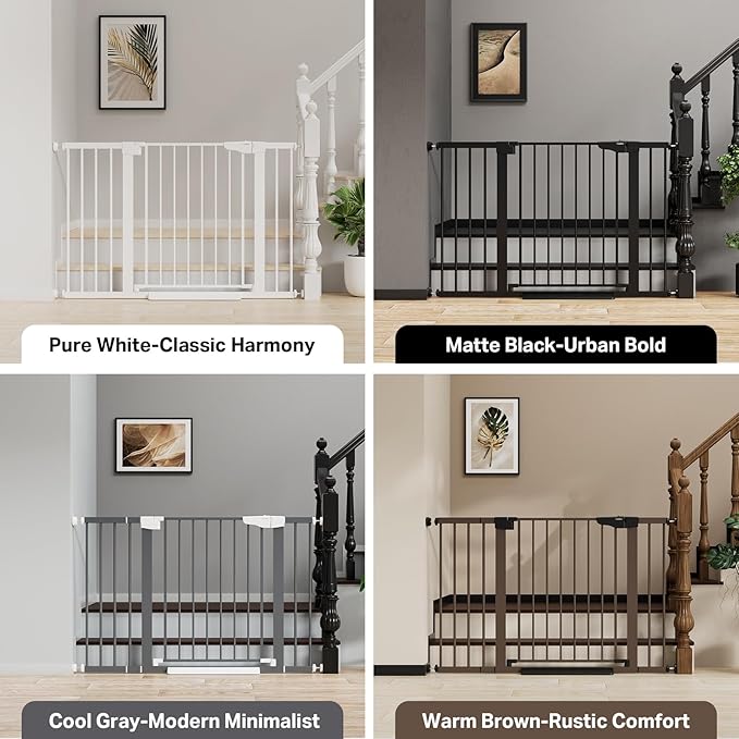 Cumbor 29.7-48" Baby Gate for Stairs, Mom's Choice Awards Winner-Dog Gates for Doorways, Auto Close Safety Pet Gate for Dogs Indoor, Easy Install Pressure Mounted Child Gate with Walk Thru Door, Gray
