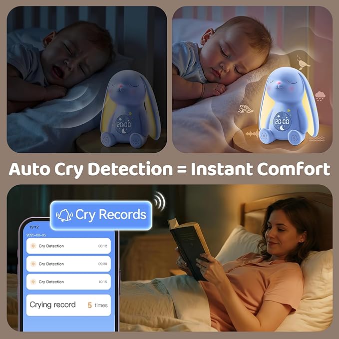 2025 Mom's Choice Awards | White Noise Sound Machine Baby - AI Cry Detection, Night Light, 100 Soothing Sounds, App Control, 150% Battery Life, 50% Faster Sleep, Baby Essentials