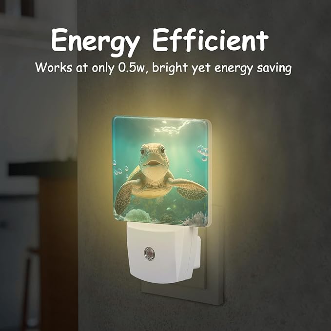 Night Light,Cute Smiling Turtle Under The Sea Plug-in Night Light Auto Dusk-to-Dawn Sensor Energy Efficient LED Lamp for Room Decor,Hallway,Kitchen,Bathroom,Nursery,Stairs