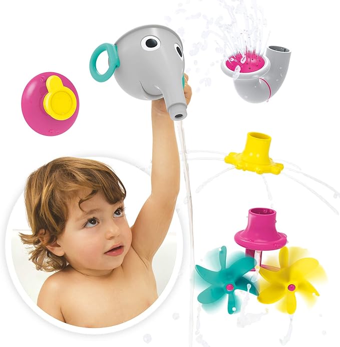 Yookidoo Elephant Trunk Funnel Baby Bath Toy - FunEleFun Fill ‘N’ Sprinkle - Fun and Imaginative Play with 3 Interchangeable Trunk Accessories for Ages 18m+ (Grey)