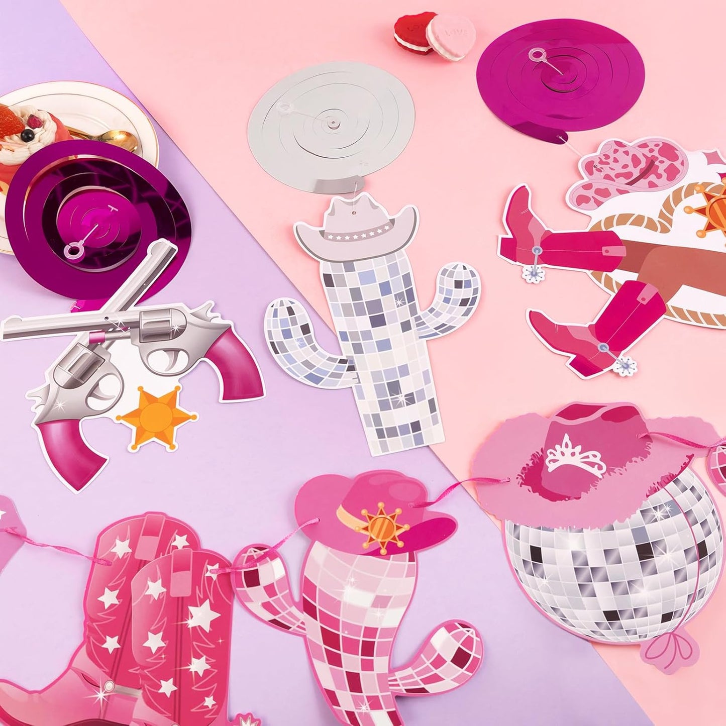 Disco Cowgirl Birthday Party Decorations, Pre-strung Happy Birthday Banners and 12 Hanging Swirls, Western Disco Theme Party Supplies for Girls, Teens, or Adults