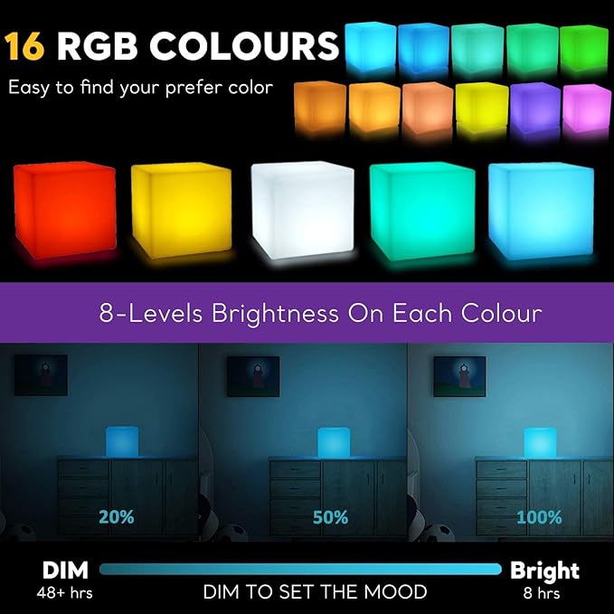 6-inch LED Cube Light, RGB 16 Colors Tesseract Cube w/Remote, Cordless Cosmic Cubes LED Mood Lamp, Waterproof Rechargeable Beside Night Light for Home Nursery Party Decor & Gift