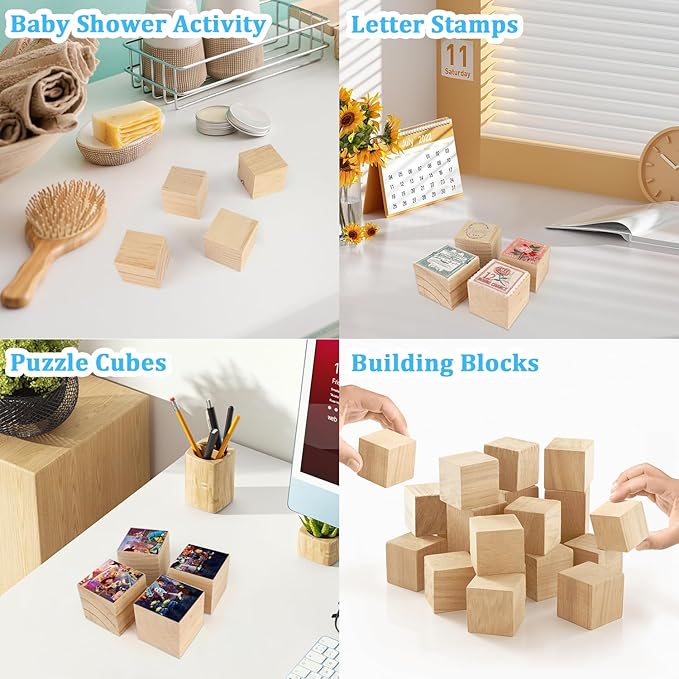 Wood Blocks for Crafts, 30 PCS 2 Inch Unfinished Wood Cubes, Natural Wooden Square Blocks, Unfinished Craft Wooden Squares for Arts and Crafts, Painting, Puzzle Making, DIY Projects
