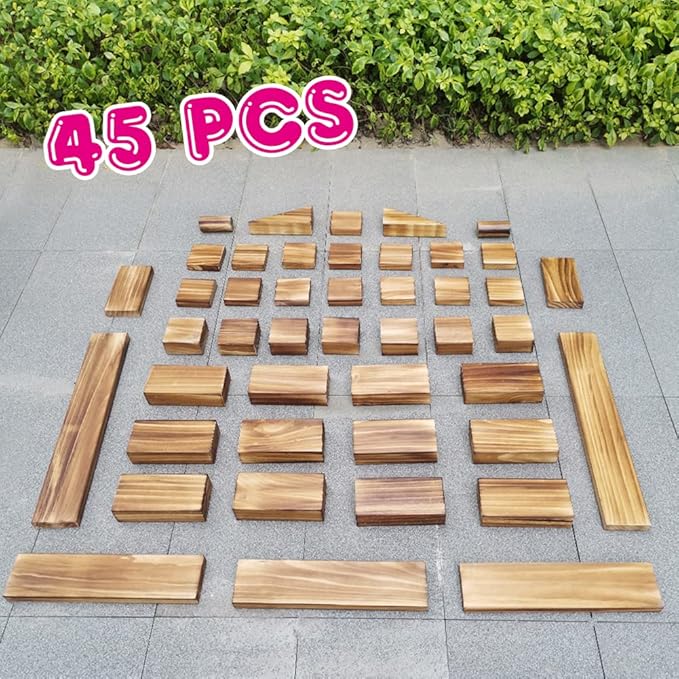 45 pcs Mega Outdoor Carbonized Wooden Building Blocks Set for Kids Toddlers 3-12, Giant Wooden Blocks Big Set for Kindergarten Yard, Jumbo Blocks (Jumbo Set 1#: 34 lbs (15.5kg)