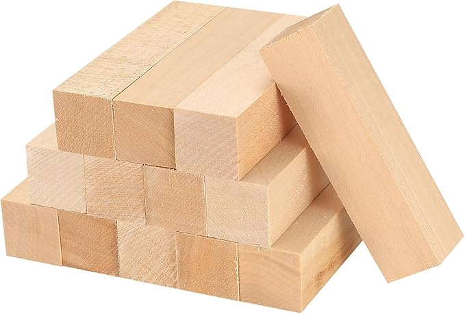 13 Pcs Unfinished Wooden Blocks for Crafts, Basswood Carving Blocks, Basswood for Wood Carving Blocks, Bass Wood for DIY Crafting Whittling for Adults Beginner Experts - 3.9x1x1