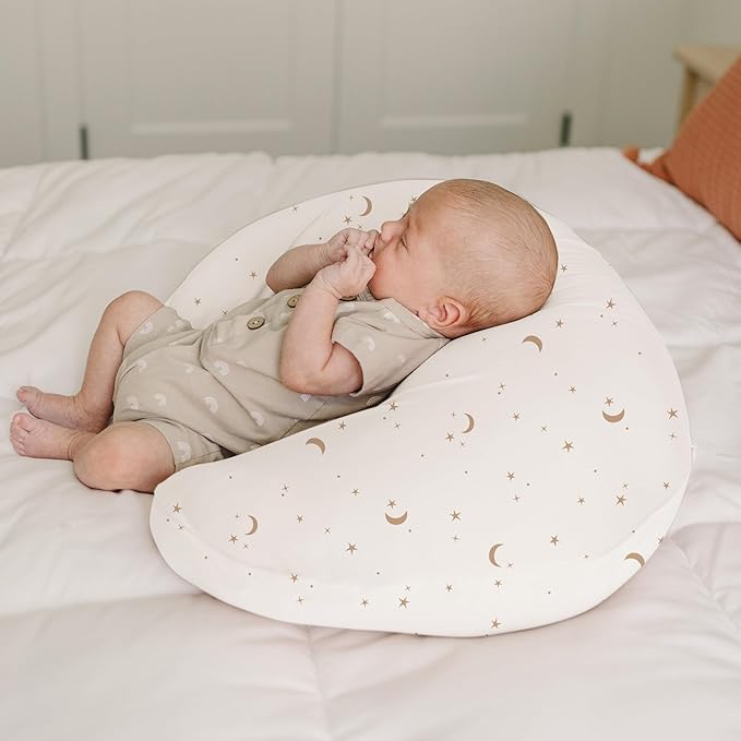 Konssy 2 Pack Nursing Pillow Covers, Stretchy and Soft Nursing Cover for Breastfeeding Pillows, Pillow Slipcover for Baby Girls Boys Newborn (Moon,Coffee Check)