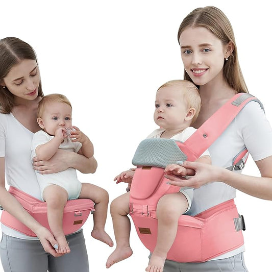 Baby Carrier with Hip Seat, Baby Carrier Newborn to Toddler, 6-in-1 Ways to Carry, All Seasons, Adjustable Baby Holder Carrier for Breastfeeding(Pink)
