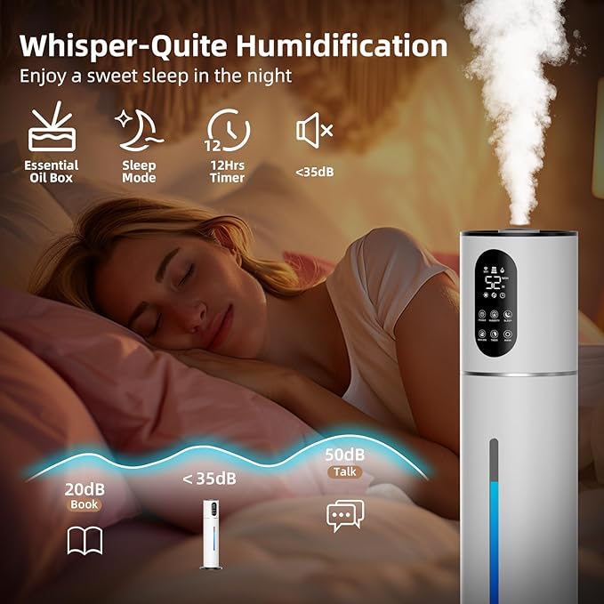 8L Smart Humidifier Large Room,2.1Gal humidifier for bedroom with Timer, 360°Nozzle, Top Fill Whole House Cool Mist Quiet Humidifiers for Plants Baby Kids Adults Office (White)