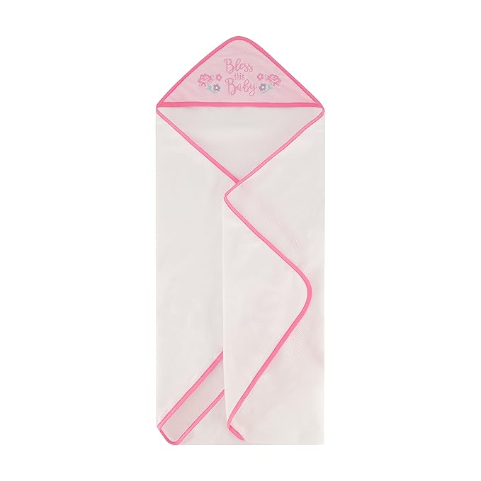 Cudlie Buttons & Stitches Baby Girl 3 Pack Rolled/Carded Hooded Towels in Bless This Baby Print, GS71730