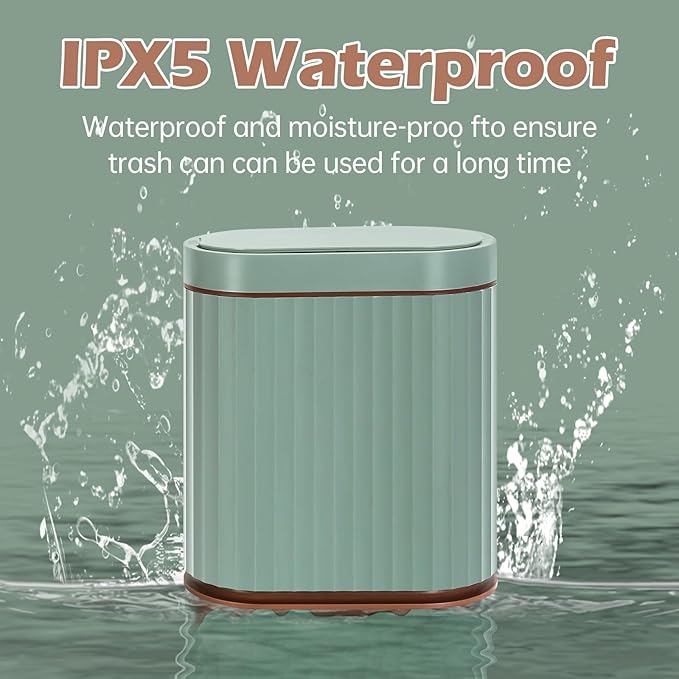 ELPHECO Bathroom Trash Can with Automatic Lid 2 Gallon Sensor Trash Bin, Smart Garbage Can IPX5 Waterproof Trash Bin, Small Slim Trash Can, Motion Sensor Wastebasket for Office, Kitchen, Sage Green