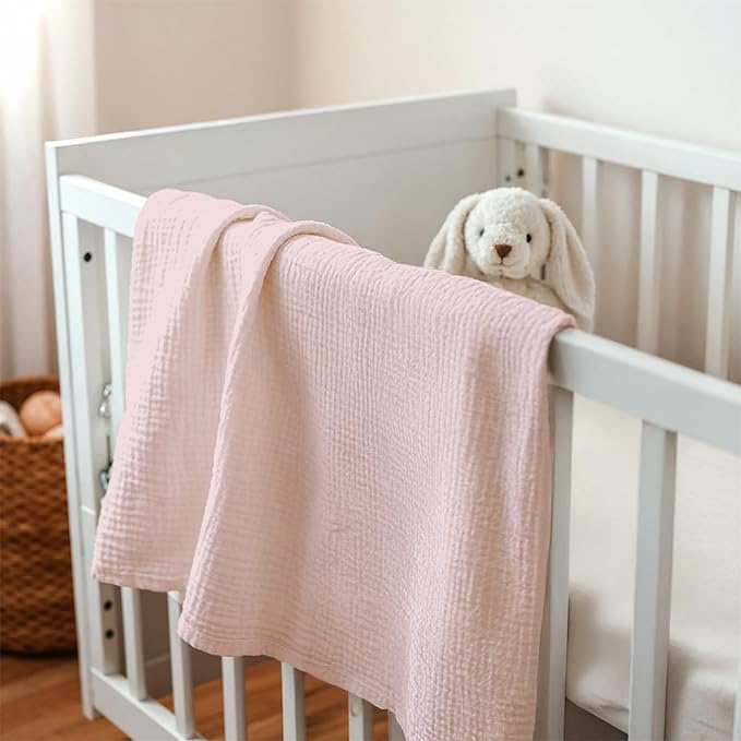 Baby Blankets for Girls, Soft Nursery Minky Blankets with Muslin and Dotted Fleece Back 30x40 inches, Receiving Bed Quilt for Newborn, Infants, Toddlers (Pink)