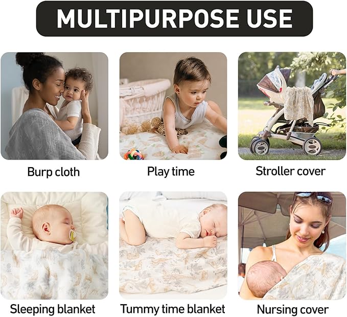 GLLQUEN BABY Receiving Blanket Boy Cotton Muslin Swaddle Blankets Girl Newborn Squares Breathable & Soft Thin Baby Blankets Cloths Double Absorbent Infant Swaddling Wrap - 6 Pack(Jungle)