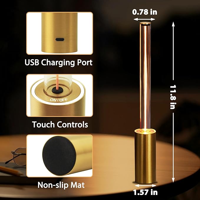 Cordless Table Lamp Set of 2, 3 Way Dimmable Touch Rechargeable LED Desk Lamp for Nightstand with 4000mAh Battery Operated, Night Light for Restaurant Home Dinner Dining Kitchen (Gold)