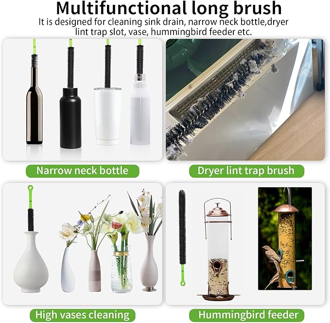 17” Pipe Cleaner, Cleaning Brush, Shower Cleaner Brush, Sink Drain Cleaner, Shower Drain Cleaner, Shower Brush For Cleaning, Dryer Vent Brush, Long Bottle Brush, Hair Drain Clog Remover, Bathtub Brush