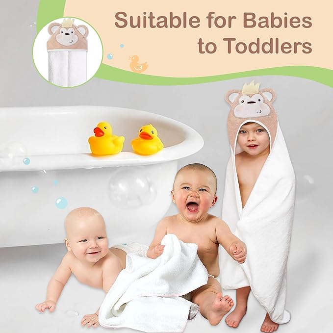Mother's Choice Baby Hooded Towel - Large Size Cotton, Ultra-Soft & Absorbent Bath Towel for Newborns, Infants, Toddlers, Boys & Girls with Animal Hood (Monkey)