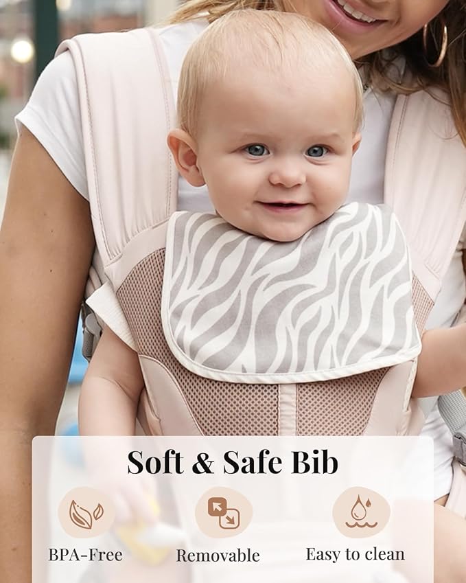 MOMTORY StowNGO Pro Baby Carrier, Safety-Certified 6-in-1 Ultra Storage Baby Carrier Newborn to Toddler, Front & Back Baby Holder Carrier with Hip Seat, Soft Pink