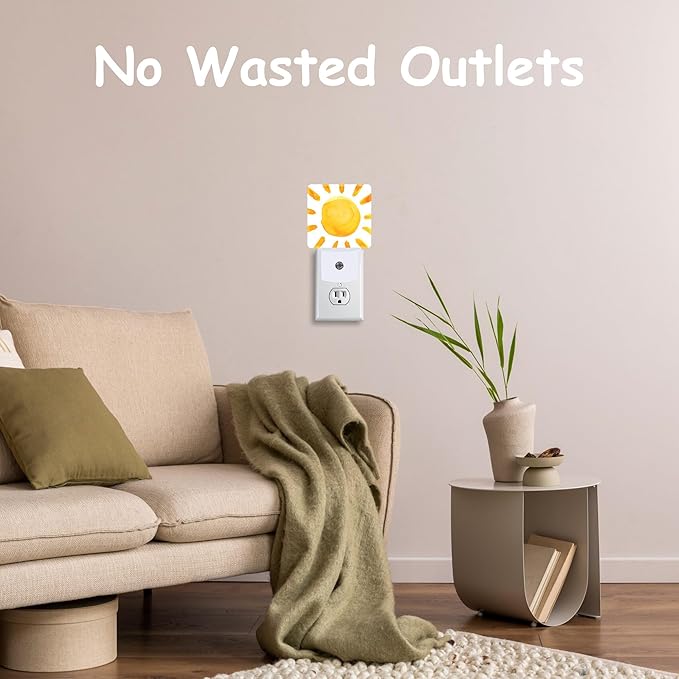 Night Light,Boho Watercolor Sun Plug-in Night Light Auto Dusk-to-Dawn Sensor Energy Efficient LED Lamp for Room Decor,Hallway,Kitchen,Bathroom,Nursery,Stairs