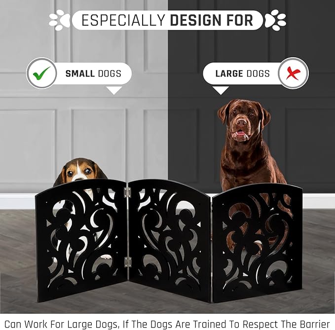 Bundaloo Freestanding Dog Gate Expandable Decorative Wooden Fence for Small to Medium Pet Dogs, Barrier for Stairs, Doorways, & Hallways