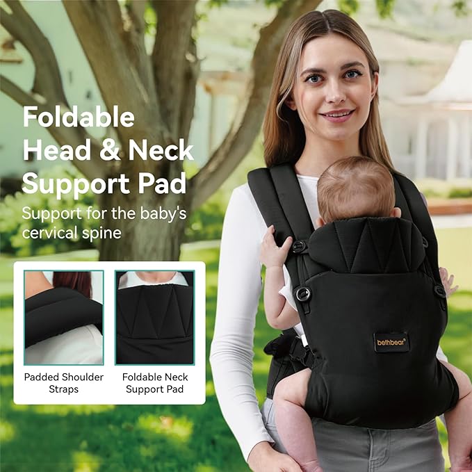 Baby Carrier Newborn to Toddler, 7-45 lbs with Natural Cotton Linen, Ergonomic Design,Versatile and Adjustable,Hands Free for Moms&Dads (Black)