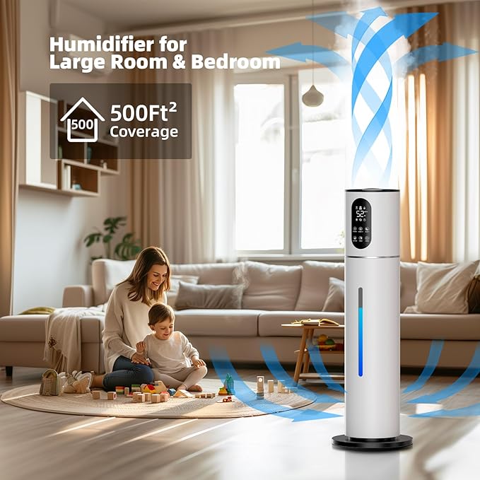 8L Smart Humidifier Large Room,2.1Gal humidifier for bedroom with Timer, 360°Nozzle, Top Fill Whole House Cool Mist Quiet Humidifiers for Plants Baby Kids Adults Office (White)