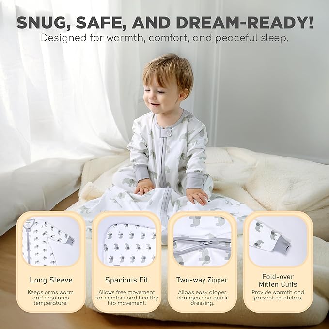 Mama Cheetah Baby Sleep Sack with Sleeves, 0.5 TOG Organic Cotton Wearable Blanket and Two-Way Zipper, Swaddle Transition Long Sleeve Sleeping Bag for Newborn Infant Toddler, 24-48 Months