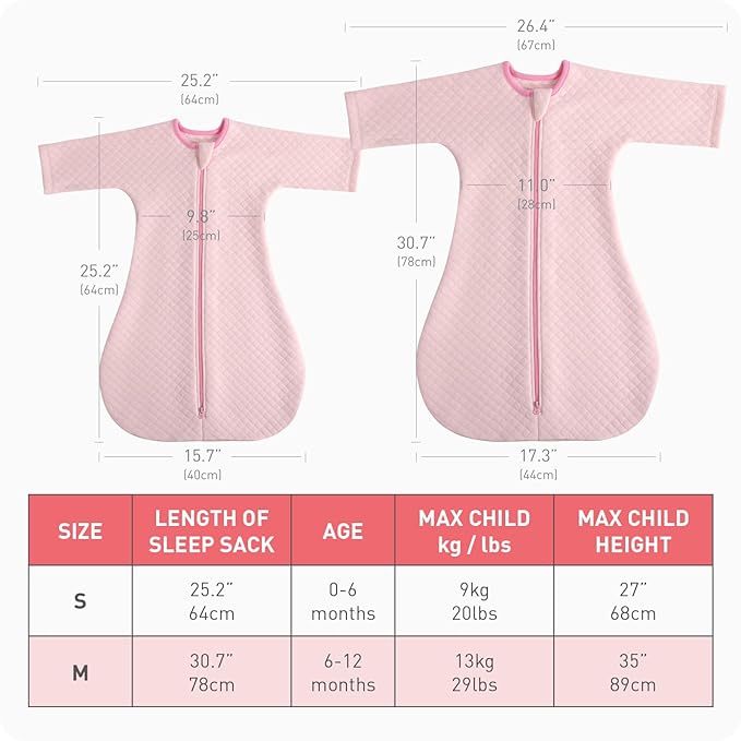 Easy Transition Baby Sleep Sack with Sleeves Soft Cotton Warm 6-12 Months 1.5 Tog, Soft Sleeping Sack Comfortable Wearable Blanket 2-Way Zipper, Sleeping Bag Sleep Sack Unisex Newborn Babies Girl Boy