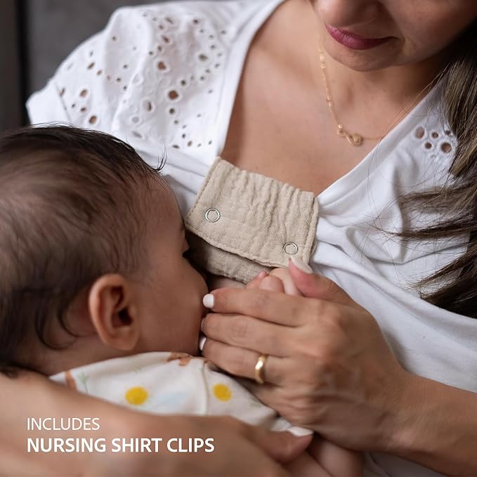 Nilsa 5-in-1 Muslin Nursing Cover up for Breastfeeding & Baby Car Seat Cover - Breathable Breastfeeding Cover With Rigid Hoop - 100% Cotton Privacy Apron Breast Feeding Covers For Women (Ecru)