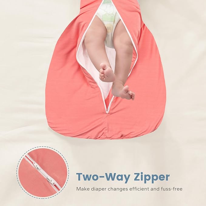 ZIGJOY Shark-Fin Transition Swaddle - 2.5 Tog Rayon Made from Bamboo Sleep Sack Transitional Swaddle Sack Baby Wearable Blanket, Peach Pink, 3-6 Months