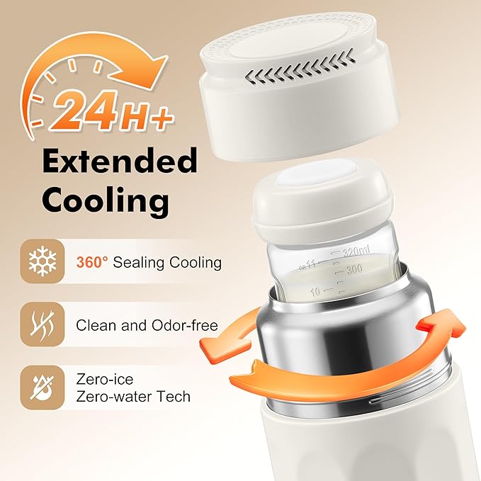 Portable Breast Milk Cooler - 11oz Breast Milk Cooler Bottle with Baby Bottle, Breast Milk Chiller with Stainless Steel Ring Cooling for 24 Hours, Breastfeeding Essentials for Travel Outdoor