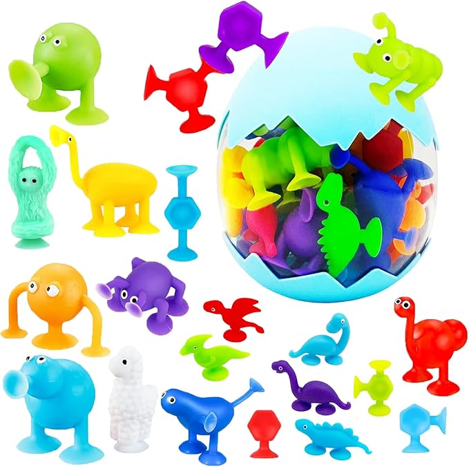 Suction Bath Toys for Kids, 27 Pcs Silicone Bathtub Suction Cup Toys, Travel Sensory Window Building Toys for Toddlers Boys Girls 3 4 5 6 Year Old