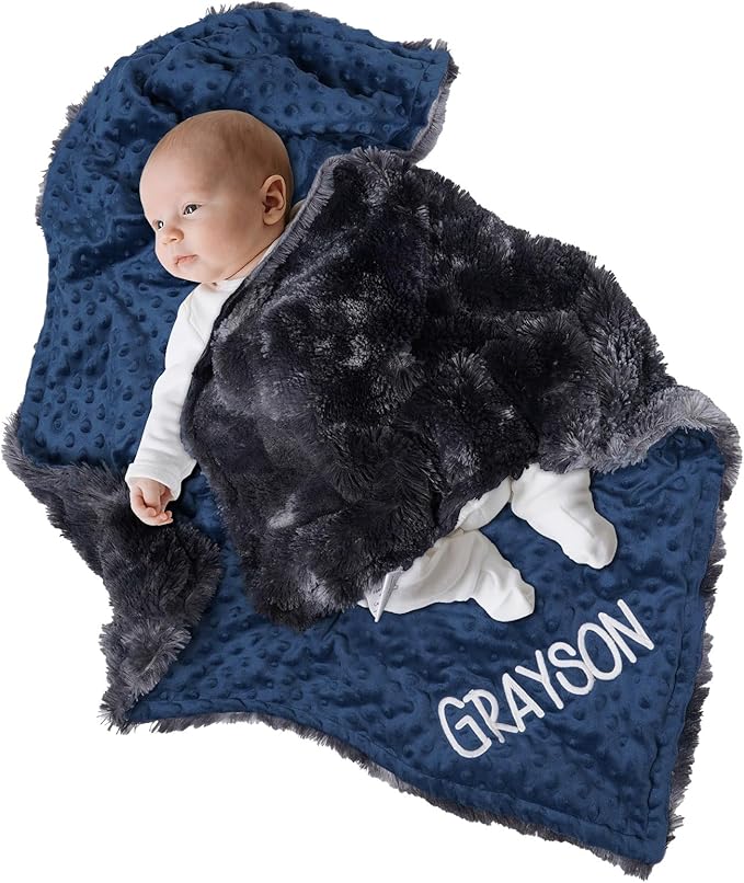 Personalized Baby Blanket Customized Baby Blanket with Name, Custom Embroidered Blanket for Boys & Girls, Soft Minky dot Keepsake Newborn Swaddle, Personalized Baby Gifts for Baby Showers (Baby)