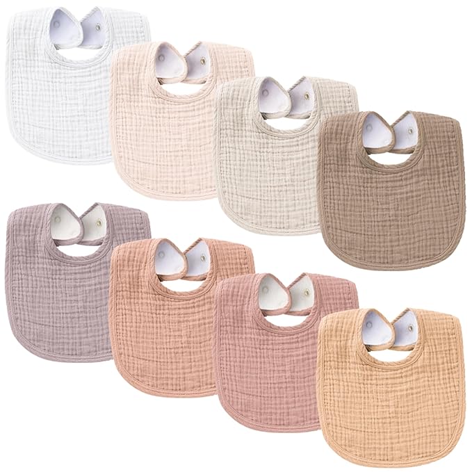 Konssy Muslin Baby Bibs 8 Pack Baby Bandana Drool Bibs Cotton for Unisex Boys and Girls, Soft Absorbent Set for Teething and Drooling