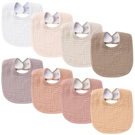 Konssy Muslin Baby Bibs 8 Pack Baby Bandana Drool Bibs Cotton for Unisex Boys and Girls, Soft Absorbent Set for Teething and Drooling