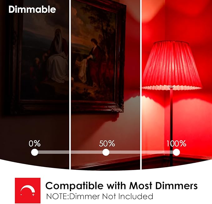 TJOY Red Light Bulbs for Sleep Dimmable, 642nm Red Led Bulb for Melatonin Promoting, 100% Blue Light Blocking, A19 60W Equivalent, 9W E26 Dim Night Light for Bedroom Baby Nursery, 2 Pack