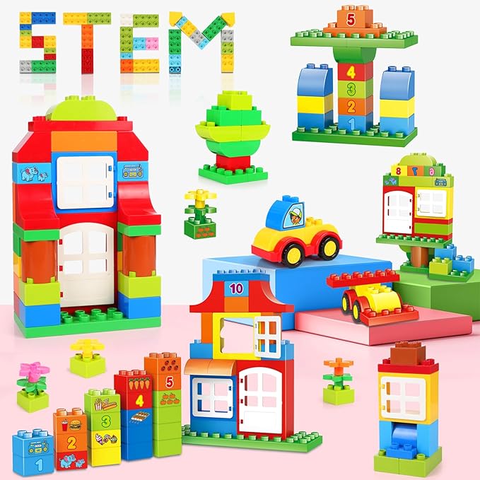 EP EXERCISE N PLAY Large Building Blocks Set Classic Big Size Bricks STEM Educational Toys for Toddlers 1-3 Years Compatible with Major Blocks, Ideal Gift for Pre-School Boy Girl Ages 3+
