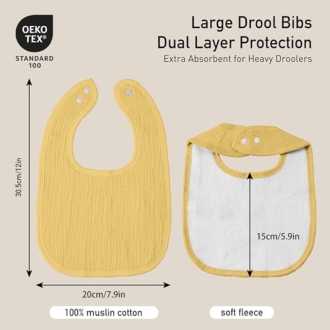 GLLQUEN BABY Muslin Drool Bibs for Boys Girls 8 Pack, Adjustable Baby Bibs for Drooling and Teething, Soft Cotton Baby Bandana Bib for Newborn Feeding Essentials (Green)