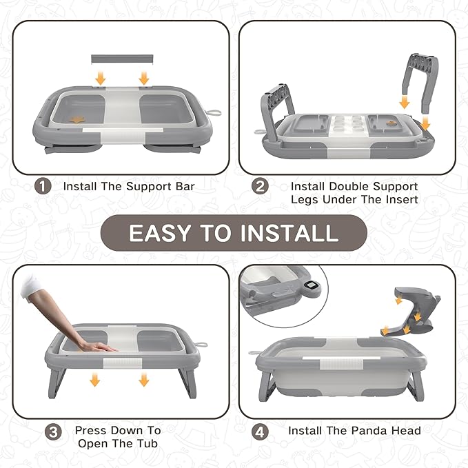 Collapsible Baby Bathtub for Newborn to Toddler (0-24 Months), Portable Baby Bath Tub for Travel, Newborn Bathtub with Soft and Supportive Cushion (Astronaut-Gray)