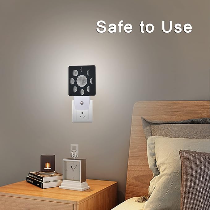 Moon Phases Night Light Plug-in LED Nightlights Auto Sensor Night Lamp Dusk-to-Dawn Lamp Home Decor for Nursery Children Girls Boys